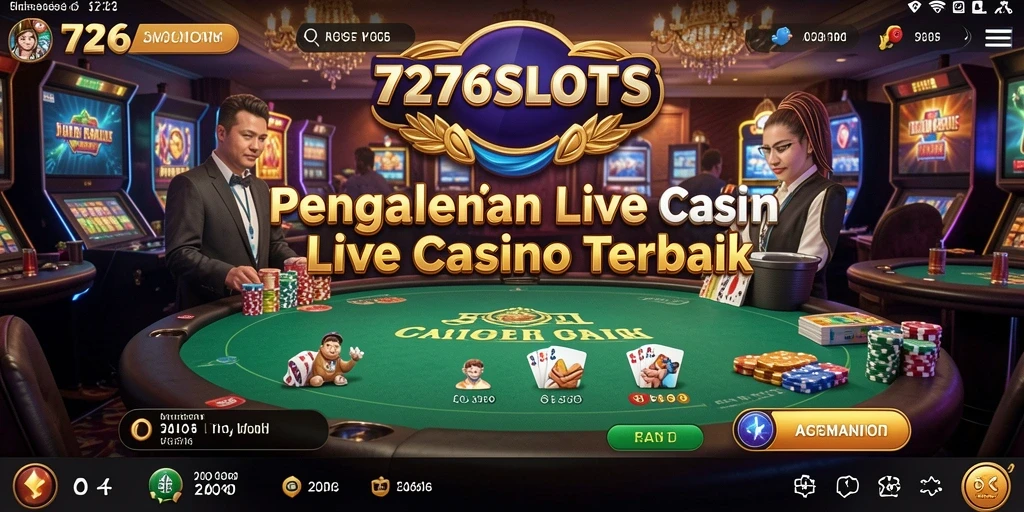 Screenshot utama 7276SLOTS menampilkan dealer langsung dan suasana kasino yang mengasyikkan.
