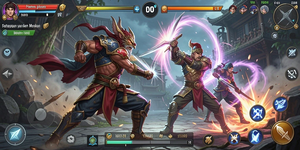 Screenshot gameplay DYO1 dengan pertarungan dinamis dan karakter unik.