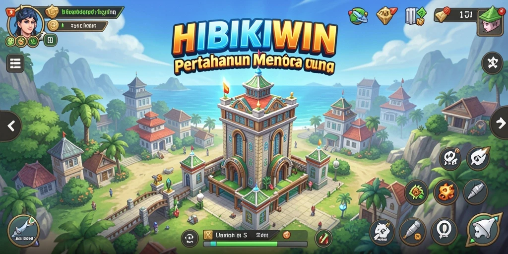 Tampilan dinamis gameplay di HIBIKIWIN Tower Defense.