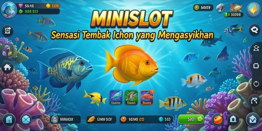 Screenshot menunjukkan pemain fokus menembak ikan berharga dalam MINISLOT.