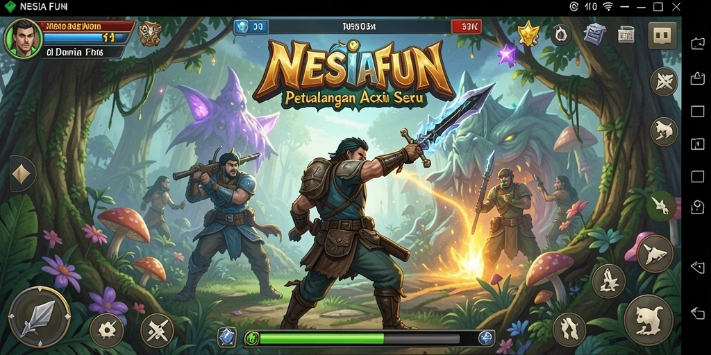 Tangkapan layar gameplay <strong>NESIAFUN</strong> yang menampilkan pertarungan epik di dunia fantasi.