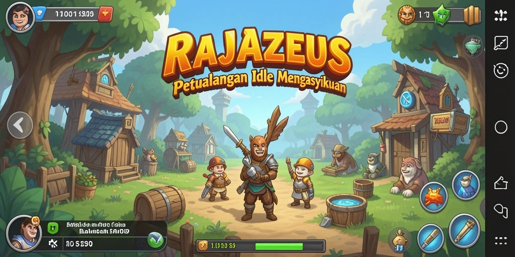 Tampilan utama gameplay Idle RAJAZEUS yang menarik dan interaktif.