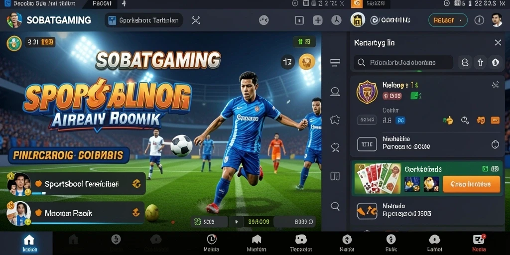 Tangkapan layar utama SOBATGAMING menampilkan antarmuka aplikasi Sportsbook.