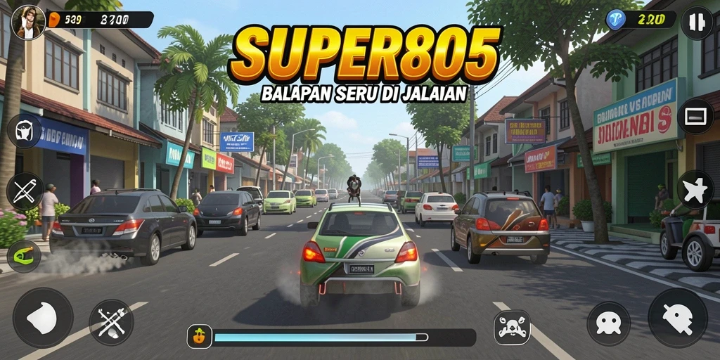 Screenshot menampilkan aksi balapan mendebarkan dengan mobil cepat.
